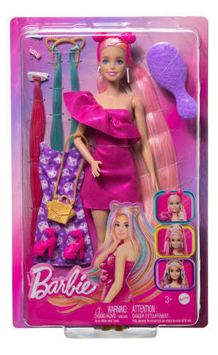Muñeca Barbie Con Cabello Rosa Extra Largo
