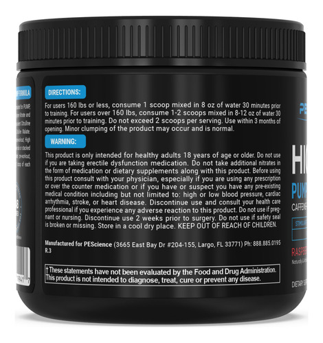 Pescience High Volume Caffeine Free Pump Pre Workout, Raspbe