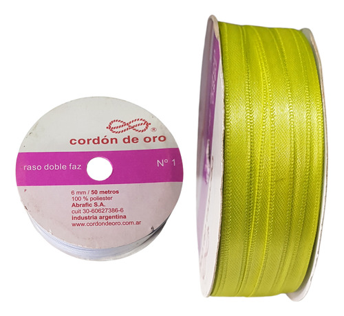 Cinta De Raso Doble Faz N°1 6mm X Rollo De 50mts Pistacho Cordón De Oro