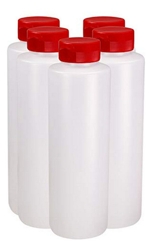 Botellas Exprimidoras  16 Oz, Set De 5, Tapa Roja Con