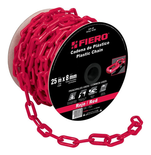 Cadena De 8mm De Plástico Roja, Carrete De 25m Fiero - 44186