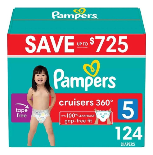 Pampers Cruisers 360° Pants - Pañales Etapa 5, 124 Piezas. Género Niñas Talla 5 T