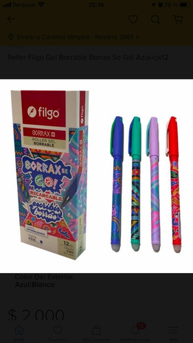Imagen 3 de 3 de Borrax Borrable Lapicera Roller Filgo Se Go Caja X12