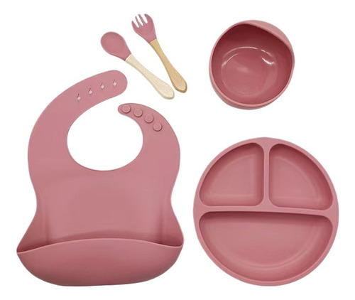 5pcs Kit Para Comida Bebe Babero Silicona Cubiertos Set