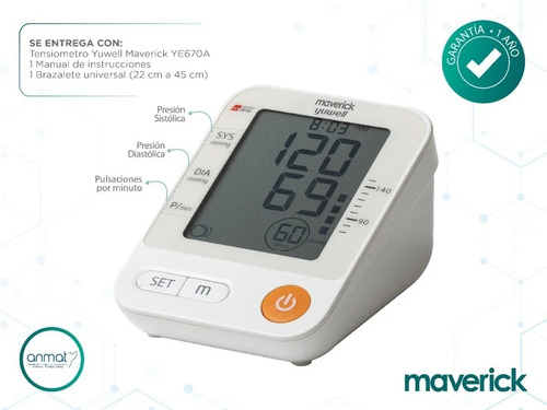 Imagen 5 de 6 de Tensiómetro Digital Automático De Brazo Maverick Yuwell