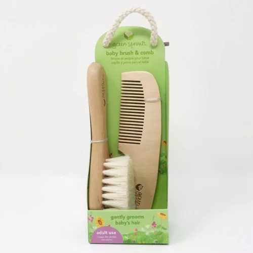 green sprouts Juego de cepillo y peine para bebé | Apreta suavemente el  cabello del bebé | Hecho de madera natural y cerdas