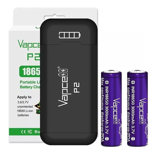 Pack Cargador Vapcell P2 Power Bank+2 Baterias 18650+regalos