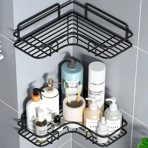 Estante Esquinero De Ducha Repisa Organizadora Baño Multiuso Color Negro - Estante Repisa Organizadora Baño Rejillas