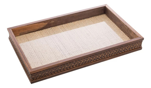 Bandeja Madeira C/ Sisal Trançado Natural Wolff 45x30x4x Cm