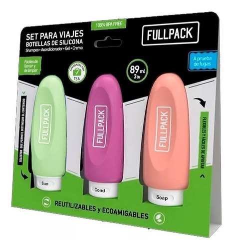 Set X3 Botellas Silicona Fullpack Viaje Valija Carry On