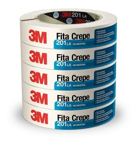 Fita Crepe Com 5 Rolos Para Uso Industrial 24mm X 3m 50m