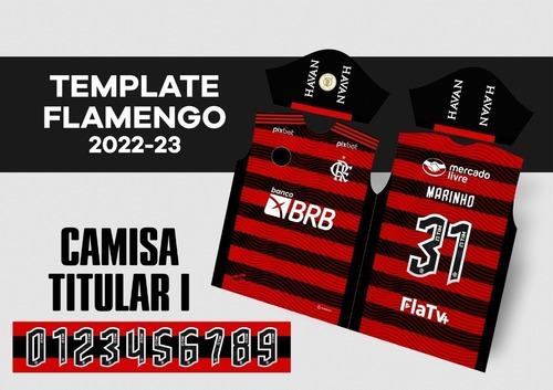 Arte Template Camisa Flamengo Titular 2022-2023 Vetor Corel