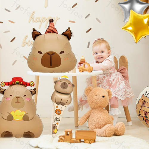 Kit 16pz Globos Capibara Decoración Feliz Cumpleaños Fiesta Unico Juego De Globos Diy Kapybara