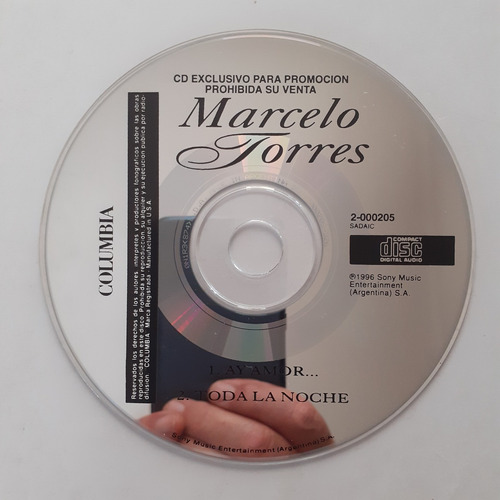Cd Original Promo - Marcelo Torres (ay Amor - Toda La Noche)