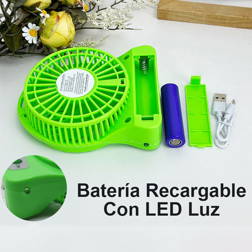 Ventilador Portatil De Mesa Usb Mini Con Luz Recargable Color Verde