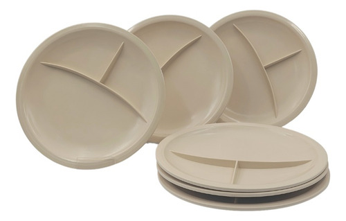 Juego De Platos Melamina Beige Con 3 Divisiones 6