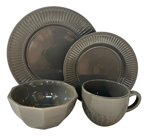 Juego De Vajilla 16 Pzs Gris Con Textura Goldsky
