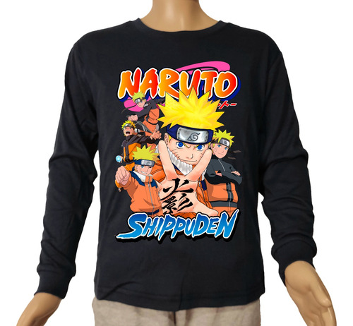 Camiseta Remera Manga Larga Naruto Shippuden Para Niño