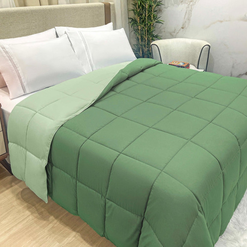 Edredom Toque De Plumas Super Soft Premium Pluma Queen 1 Peç Verde-musgo Lisa