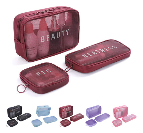 3pcs Cosmetiquera Neceser Estuches De Maquillaje Viaje Mujer Rojo