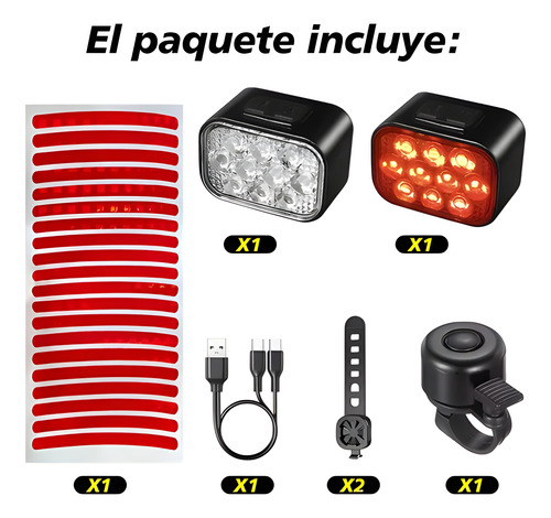 Luz Bicicleta Recargable Usb Delantera Y Traser 10+10 Led