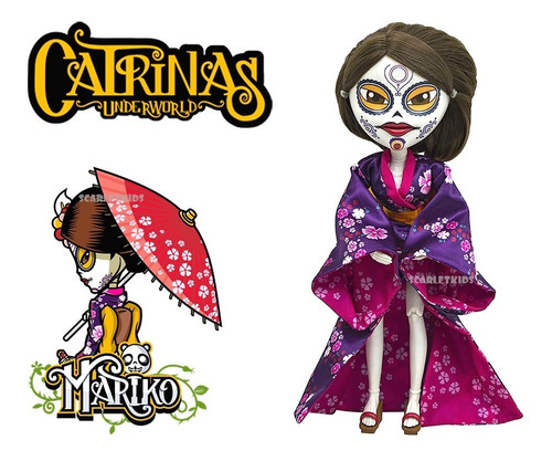 Imagen 2 de 6 de Catrinas Mariko Muñeca Original Underworld Scarlet Kids