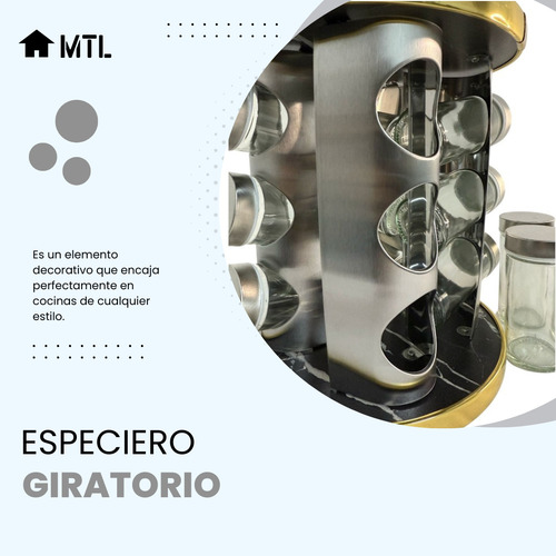 Especiero Giratorio Mtl 12 Frascos Negro Y Dorado Jaspeado