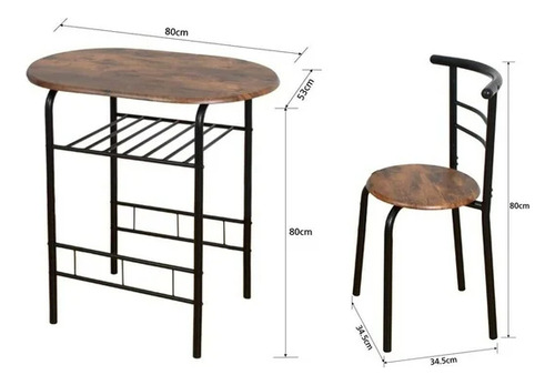 Desayunador 2 Sillas Y Mesa Tipo Industrial Comedor Marrón Negro
