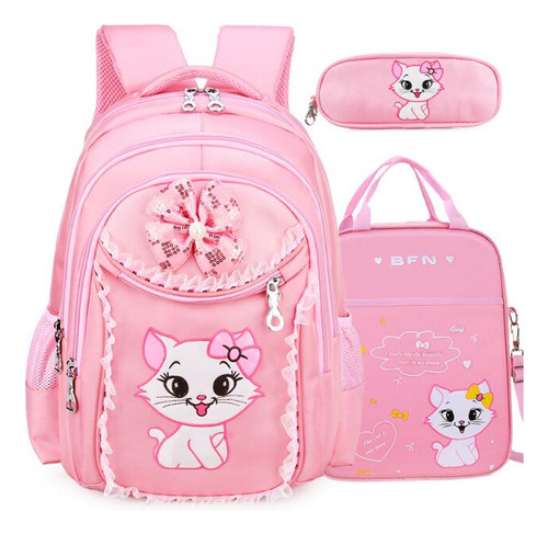 Kit De 3 Mochilas Hello Kitty Girl+bolsa Con Correas Y Estuc