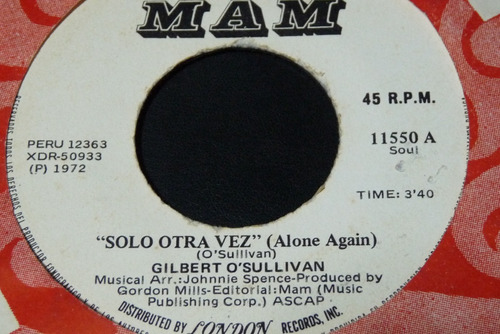 Jch- Gilbert O Sullivan Solo Otra Vez 45 Rpm Rock