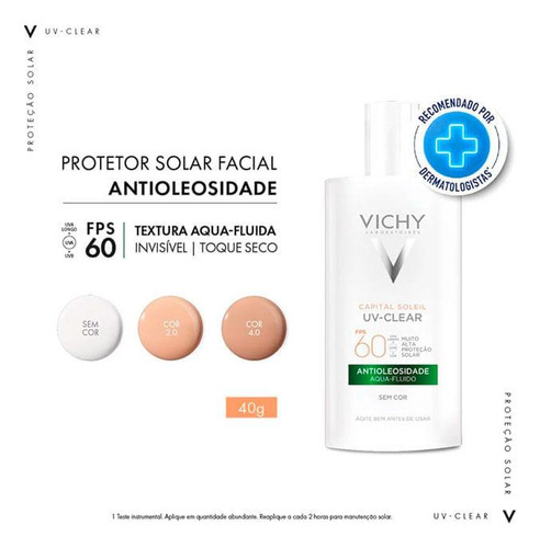 Protetor Vichy Uv-clear Antioleosidade Fps60 Sem Cor 40g