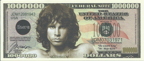 Billete Jim Morrison Un Millón Coleccionable Alusivo Arte
