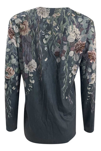 Blusa Delgada Con Botones De Manga Larga Con Estampado Para