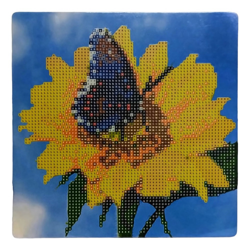 Juego Pintura Por Diamantes Cuadro 20x20cm Flor Y Mariposa