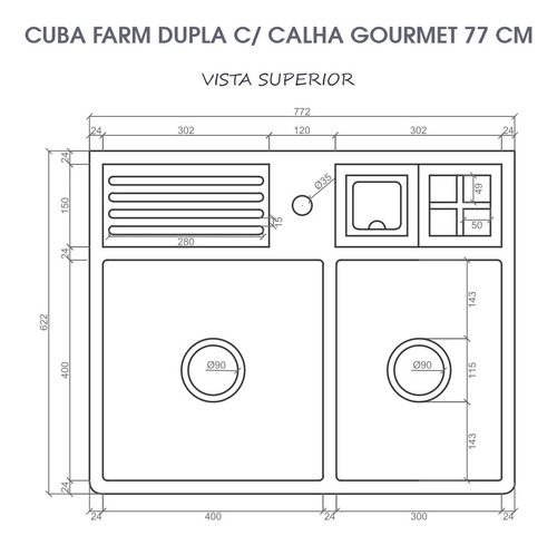 Cuba Dupla Farm Sink Romana Com Calha Gourmet 77 Cm