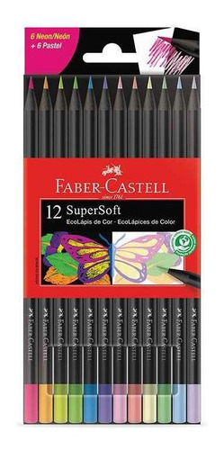 Lápis De Cor Faber-castell Supersoft 12 Cores Neon + Pastel
