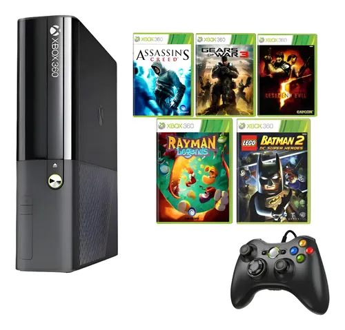 Xbox 360 Super Slim Com 5 Jogos Originais + 1 Controle Com Fio