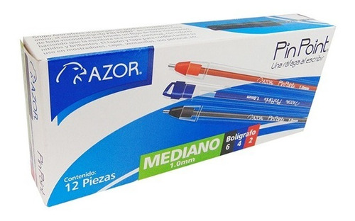 Pluma Lapicero Azor Pin Point Punto Medio 1 Mm 12 Piezas