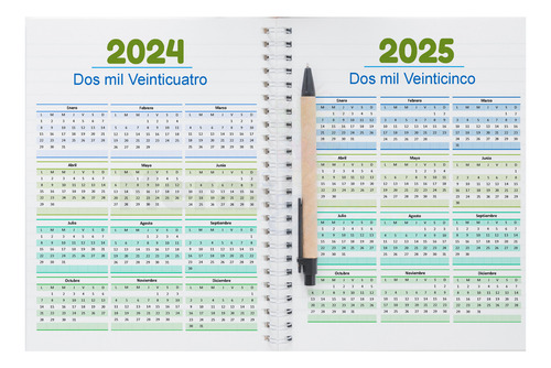 Agenda Semanal 2025 Pasta Dura Con Arillo Mod. Green 2025