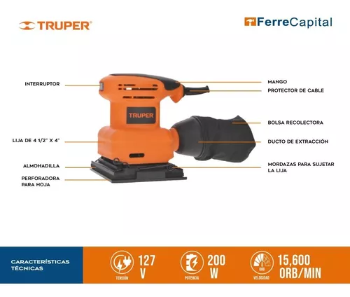 LIJADORA ORBITAL 1/4 HOJA TRUPER No. 16682