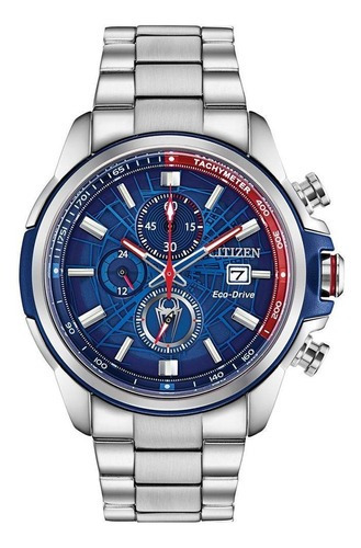 Reloj Citizen Eco Drive Spiderman Original Ca042953w Color de la correa Gris Color del bisel Gris Color del fondo Azul