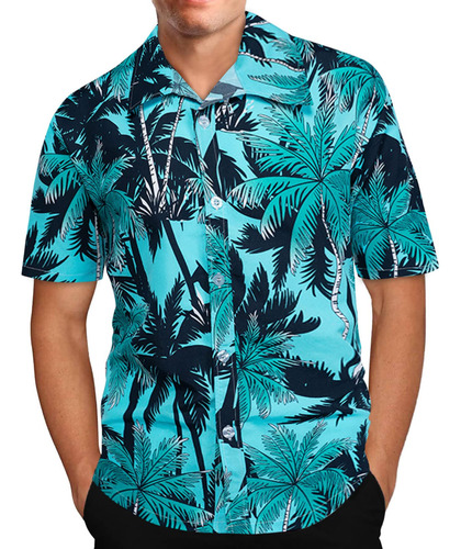 Camisa De Manga Corta Con Solapa Y Estampado Hawaiano D 4292