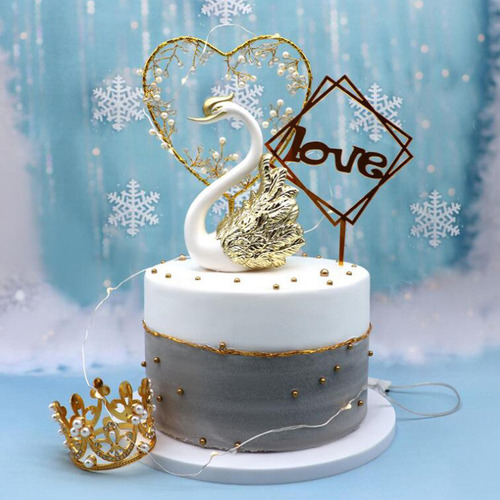 2 X 2x Topper De Pastel De Cisne De Corona Romántica Para