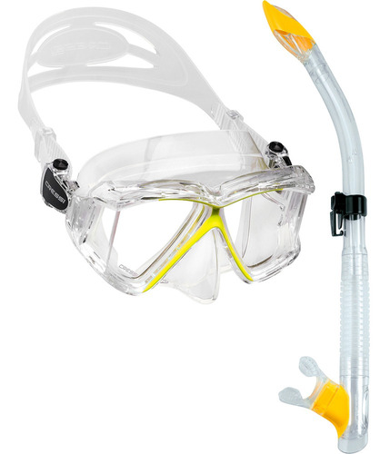 Kit De Mergulho Cressi Pano 4 + Snorkel Tao Semi Dry Cor Transparente/amarelo