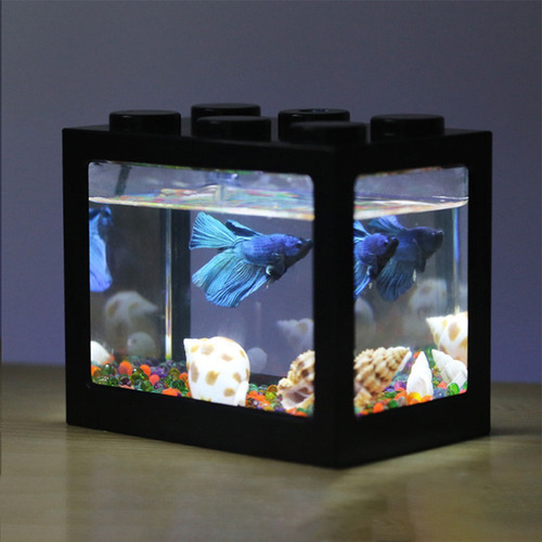 Imagen 5 de 9 de Mini Tanque De Peces Usb De Escritorio Led Acuario Kit Azul