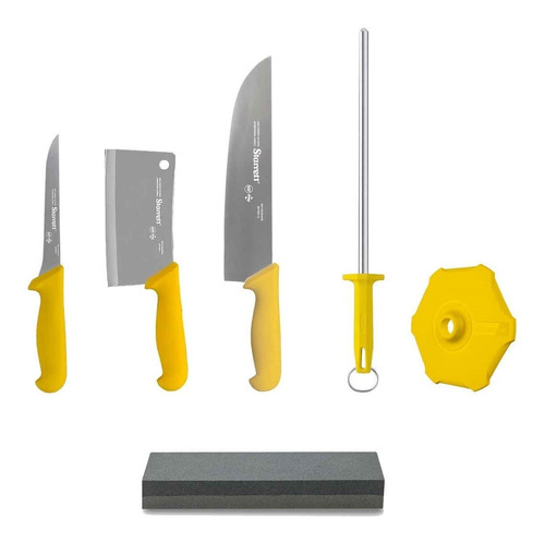 Imagen 1 de 6 de Combo Carnicero Cuchillo Deshuese Hacha Chaira Starrett Set