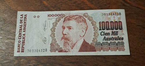Bottero N 2895 Billete 100000 Australes, Ojos Abiertos. (Usado)