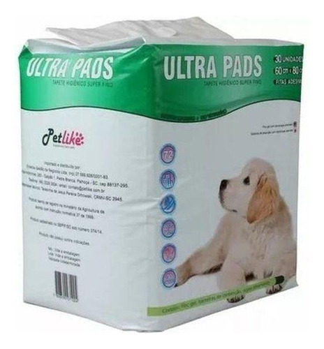 Tapete Higiênico Ultra Pads Super Fino 30 Und 60x80 Petlike