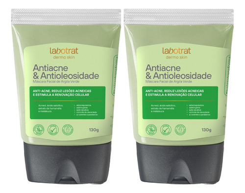 Kit 2 Máscara Antiacne Facial Argila Verde Hidrata Labotrat