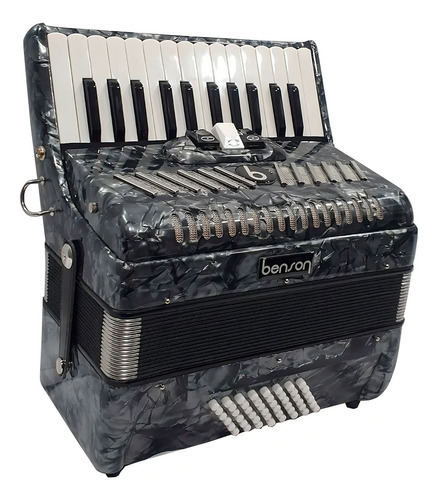 Acordeon 26 Teclas 48 Baixos Benson Preto Pérola Com Case